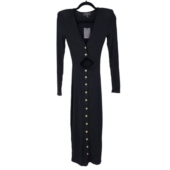 Michael Costello Revolve Mila Midi Button Front Cut Out Bodycon Dress Size XXS - Picture 2 of 6
